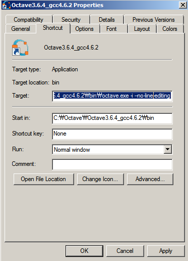 OctaveOctave3.6.4_gcc4.6.2inoctave.exe -i --no-line-editing 로 ...