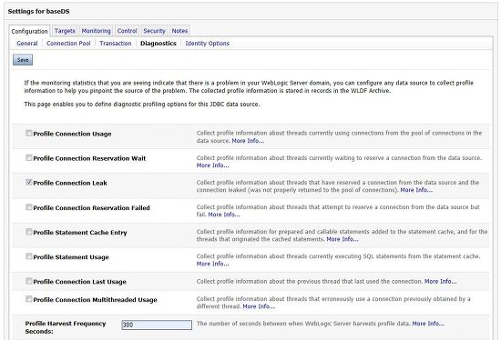 ... Administration]WebLogic Server 11g JDBC connection leak profiling